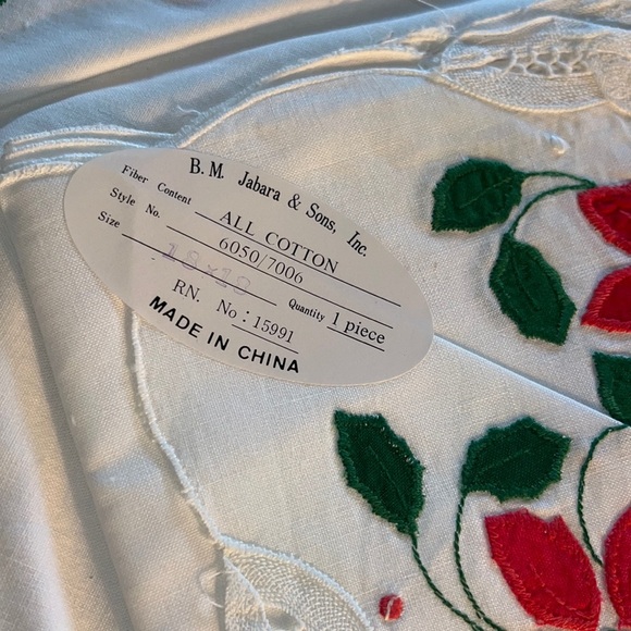 PLACEMAT & NAPKIN FOUR (4) PIECE SET POINSETTIA VINTAGE BATTENBURG LACE JABARA - Picture 3 of 9